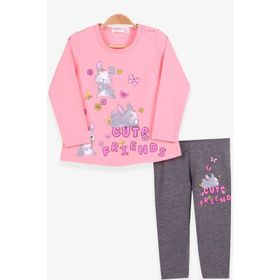 Breeze Pudra 9 Ay-3 Yaş Tavşan Baskılı Kız Bebek Taytlı Takım