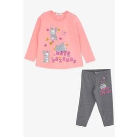 Breeze Pudra 9 Ay-3 Yaş Tavşan Baskılı Kız Bebek Taytlı Takım