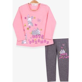 Breeze Pudra 9 Ay-3 Yaş Tavşan Baskılı Kız Bebek Taytlı Takım