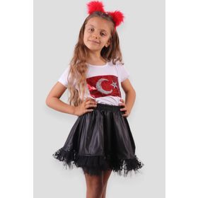 Breeze Pullu Ay Yıldızlı Beyaz Kız Çocuk Tişört