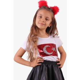 Breeze Pullu Ay Yıldızlı Beyaz Kız Çocuk Tişört