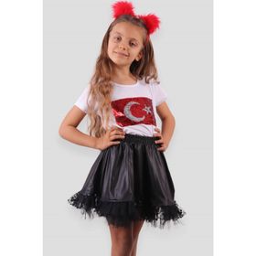 Breeze Pullu Ay Yıldızlı Beyaz Kız Çocuk Tişört