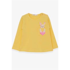 Breeze Sarı 1.5-5 Yaş Uzun Kollu Cepli Tavşancık Baskılı Kız Çocuk T-shirt