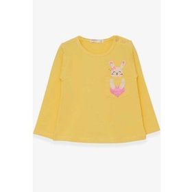Breeze Sarı 1.5-5 Yaş Uzun Kollu Cepli Tavşancık Baskılı Kız Çocuk T-shirt