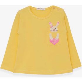 Breeze Sarı 1.5-5 Yaş Uzun Kollu Cepli Tavşancık Baskılı Kız Çocuk T-shirt