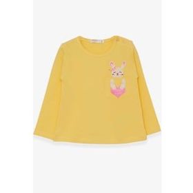 Breeze Sarı 1.5-5 Yaş Uzun Kollu Cepli Tavşancık Baskılı Kız Çocuk T-shirt
