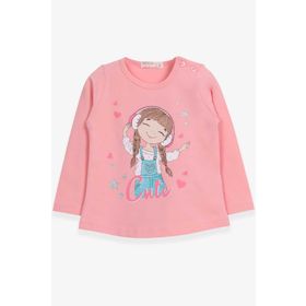 Breeze Somon 1-4 Yaş Uzun Kollu Sevimli Baskılı Kız Çocuk T-shirt