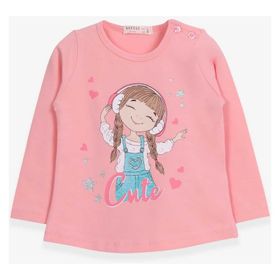 Breeze Somon 1-4 Yaş Uzun Kollu Sevimli Baskılı Kız Çocuk T-shirt