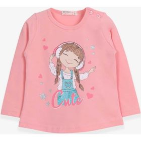 Breeze Somon 1-4 Yaş Uzun Kollu Sevimli Baskılı Kız Çocuk T-shirt