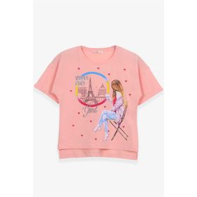 Breeze Somon 9-16 Yaş Kalpli Simli Baskılı Kız Çocuk T-shirt