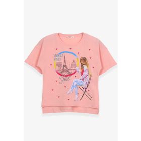 Breeze Somon 9-16 Yaş Kalpli Simli Baskılı Kız Çocuk T-shirt