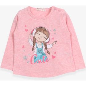 Breeze Somon Melanj 1-4 Yaş Sevimli Baskılı Kız Çocuk Uzun Kollu T-shirt