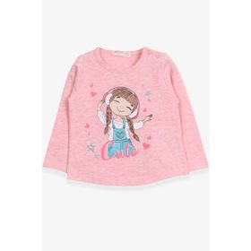 Breeze Somon Melanj 1-4 Yaş Sevimli Baskılı Kız Çocuk Uzun Kollu T-shirt