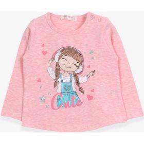 Breeze Somon Melanj 1-4 Yaş Sevimli Baskılı Kız Çocuk Uzun Kollu T-shirt