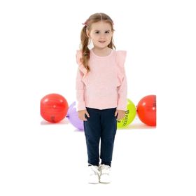 Breeze Somon Melanj 1.5-5 Yaş Omuzu Fırfırlı Kız Çocuk Uzun Kollu Bluz