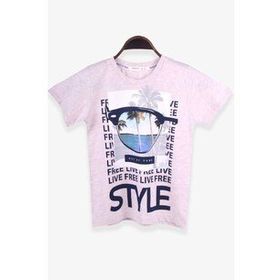 Breeze Tatil Temalı Bej Melanj 8-14 Yaş Erkek Çocuk T-shirt
