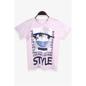 Breeze Tatil Temalı Bej Melanj 8-14 Yaş Erkek Çocuk T-shirt
