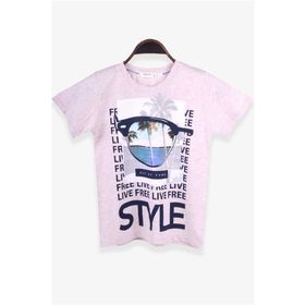 Breeze Tatil Temalı Bej Melanj 8-14 Yaş Erkek Çocuk T-shirt