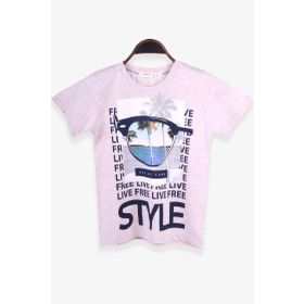 Breeze Tatil Temalı Bej Melanj 8-14 Yaş Erkek Çocuk T-shirt