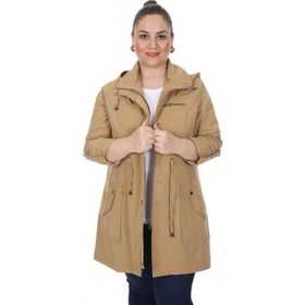 Brendon 21S32003019 Camel Büyük Beden Pamuklu Mevsimlik Kadın Trençkot