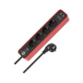 Brennenstuhl 2 X USB Hızlı Şarj Özellikli Kırmızı 4 Soketli Priz