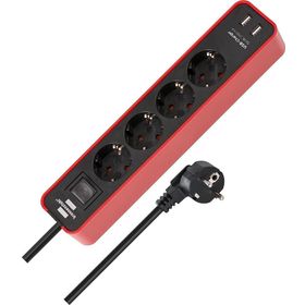Brennenstuhl 2 X USB Hızlı Şarj Özellikli Kırmızı 4 Soketli Priz