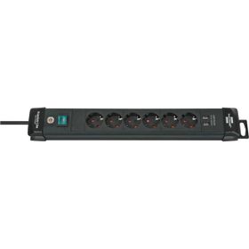 Brennenstuhl 2XUSB 3 m Siyah Şarj İşlevli Akım Korumalı 6'lı Priz
