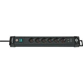 Brennenstuhl 2XUSB 3 m Siyah Şarj İşlevli Akım Korumalı 6'lı Priz
