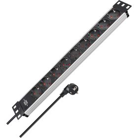 Brennenstuhl Alu-Line Serisi 19 inç 19.500 MAH Akım Korumalı 2 mt Alüminyum Gövdeli 8 Soketli Gri Siyah Uzatma Kablosu