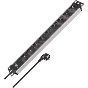 Brennenstuhl Alu-Line Serisi 19 inç 19.500 MAH Akım Korumalı 2 mt Alüminyum Gövdeli 8 Soketli Gri Siyah Uzatma Kablosu