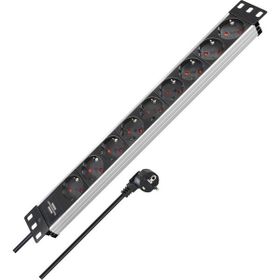 Brennenstuhl Alu-Line Serisi 19 inç 19.500 MAH Akım Korumalı 2 mt Alüminyum Gövdeli 8 Soketli Gri Siyah Uzatma Kablosu