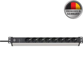 Brennenstuhl Alu-Line Serisi 19 inç 19.500 MAH Akım Korumalı 2 mt Alüminyum Gövdeli 8 Soketli Gri Siyah Uzatma Kablosu