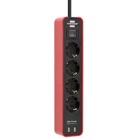 Brennenstuhl Ecolor Serisi 4 Soketli 2 USB Hızlı Şarj Özellikli Kırmızı 1.5 m Uzatma Prizi