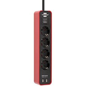 Brennenstuhl Ecolor Serisi 4 Soketli 2 USB Hızlı Şarj Özellikli Kırmızı 1.5 m Uzatma Prizi