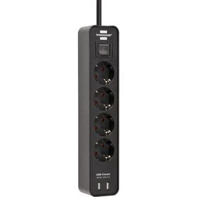 Brennenstuhl Ecolor Serisi 4 Soketli 2 USB Hızlı Şarj Özellikli Siyah 1.5 m Uzatma Prizi