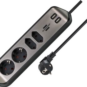 Brennenstuhl Estilo Mutfak ve Ofis Için Çelik Yüzeyli Köşeli 4 Soketli 2 USB 2 mt Uzatma Kablo