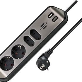 Brennenstuhl Estilo Mutfak ve Ofis Için Çelik Yüzeyli Köşeli 4 Soketli 2 USB 2 mt Uzatma Kablo