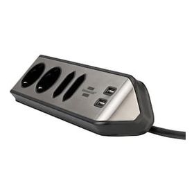 Brennenstuhl Estilo Mutfak ve Ofis Için Çelik Yüzeyli Köşeli 4 Soketli 2 USB 2 mt Uzatma Kablo