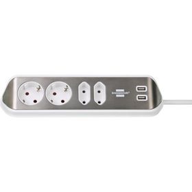 Brennenstuhl Estilo Mutfak ve Ofis Için Çelik Yüzeyli Köşeli 4 Soketli 2 USB 2 mt Uzatma Kablo