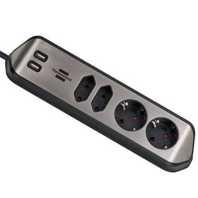 Brennenstuhl Estilo Mutfak ve Ofis Için Çelik Yüzeyli Köşeli 4 Soketli 2 USB 2 mt Uzatma Kablo
