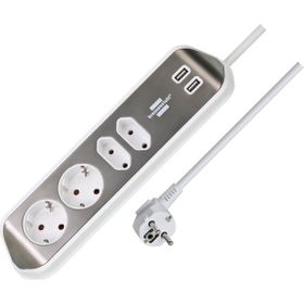 Brennenstuhl Estilo Serisi 4 Soketli 2 USB Şarj Özellikli Mutfak ve Ofis Köşe 2 mt Gri Priz Uzatma Kablosu