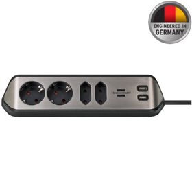 Brennenstuhl Estilo Serisi 4 Soketli 2 USB Şarj Özellikli Mutfak ve Ofis Köşe 2 mt Gri Priz Uzatma Kablosu