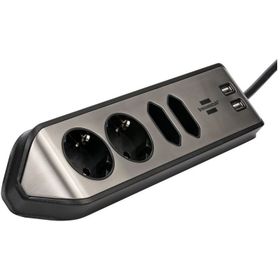 Brennenstuhl Estilo Serisi 4 Soketli 2 USB Şarj Özellikli Mutfak ve Ofis Köşe 2 mt Gri Priz Uzatma Kablosu