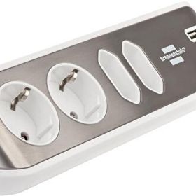 Brennenstuhl Estilo Serisi 4 Soketli 2 USB Şarj Özellikli Mutfak ve Ofis Köşe 2 mt Gri Priz Uzatma Kablosu