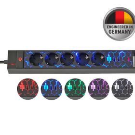 Brennenstuhl GSL 05 Serisi Led Aydınlatmalı 5 Soketli 1.5 mt Şarj Özellikli Renk Değiştirme Modlu Oyuncu Siyah Uzatma Kablosu
