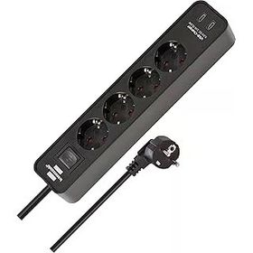 Brennenstuhl Hugo Serisi 4 Soketli 2 mt 19.500 MAH Siyah Akım Korumalı Priz Uzatma Kablosu