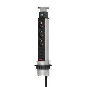 Brennenstuhl Tower Power Serisi 2 USB 2.0 2100 mAh Hızlı Şarj Özellikli 3 Soketli 2 m Fonksiyonel Masaüstü Priz