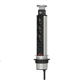 Brennenstuhl Tower Power Serisi 2 USB 2.0 2100 mAh Hızlı Şarj Özellikli 3 Soketli 2 m Fonksiyonel Masaüstü Priz