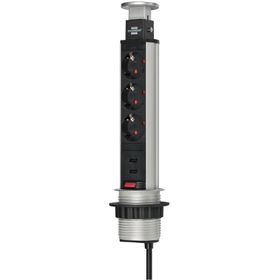 Brennenstuhl Tower Power Serisi 2 USB 2.0 2100 mAh Hızlı Şarj Özellikli 3 Soketli 2 m Fonksiyonel Masaüstü Priz