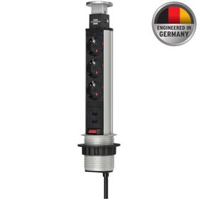 Brennenstuhl Tower Power Serisi 2 USB 2.0 2100 mAh Hızlı Şarj Özellikli 3 Soketli 2 m Fonksiyonel Masaüstü Priz